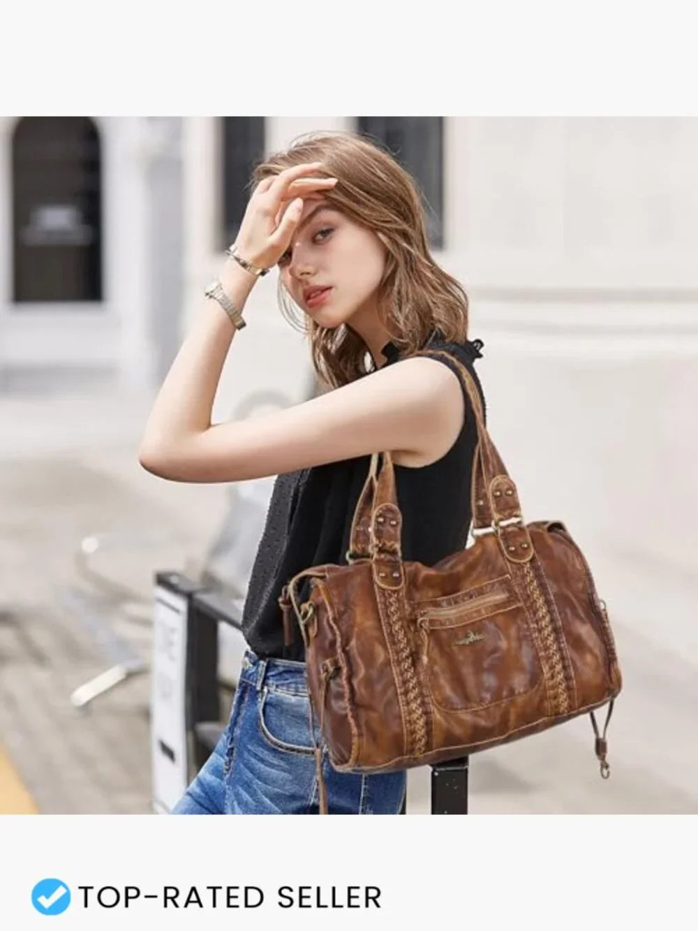 Women Vegan Leather Hobo Satchel Bag Large Tote Shoulder Handbag Retro Work